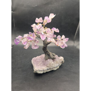 Purple Amethyst Tree Of Life Bonsai With Geode Base 6"
